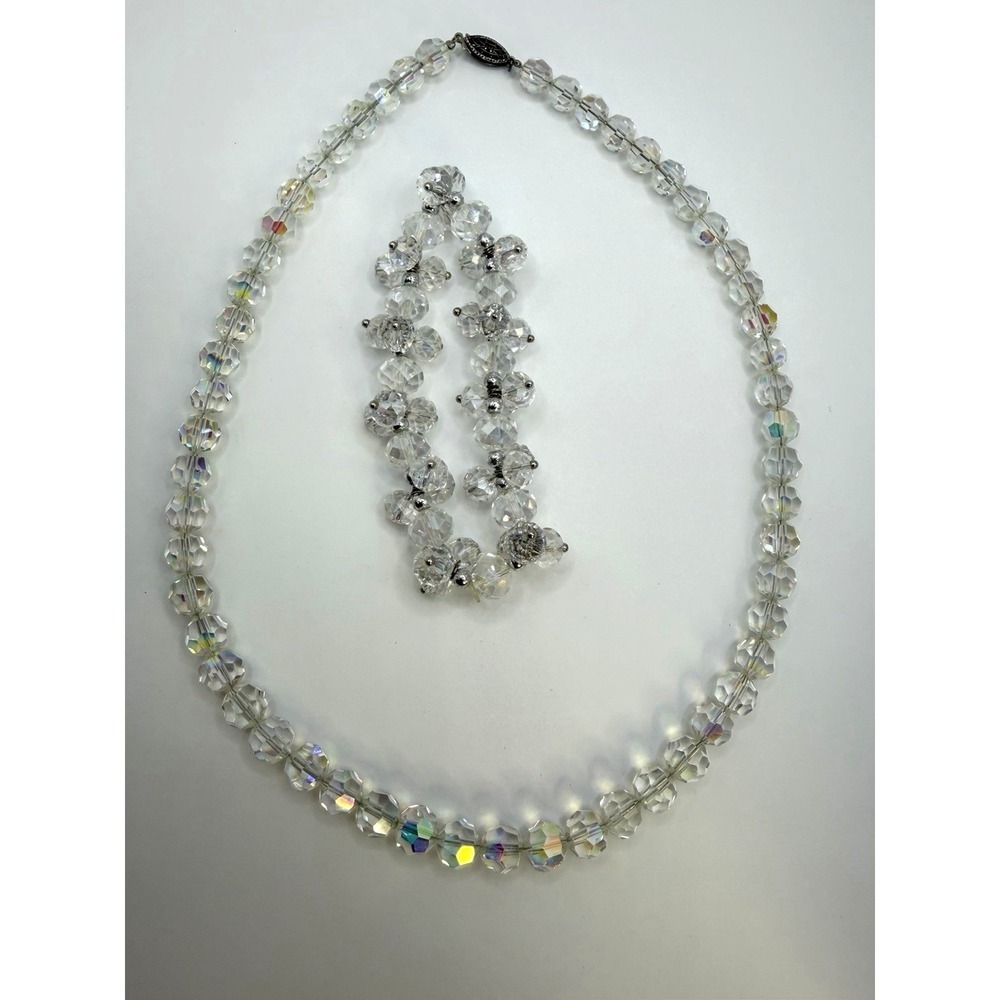 Vintage Bridal Crystal Necklace Bracelet Set AB Wedding Jewelry Clear Beads